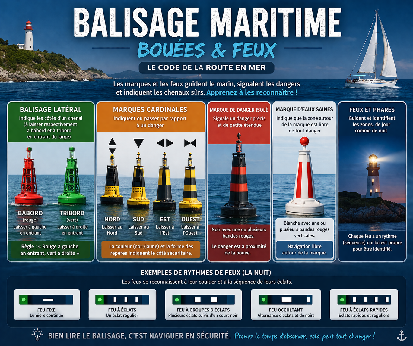 Le balisage maritime : comprendre les bouées et les feux