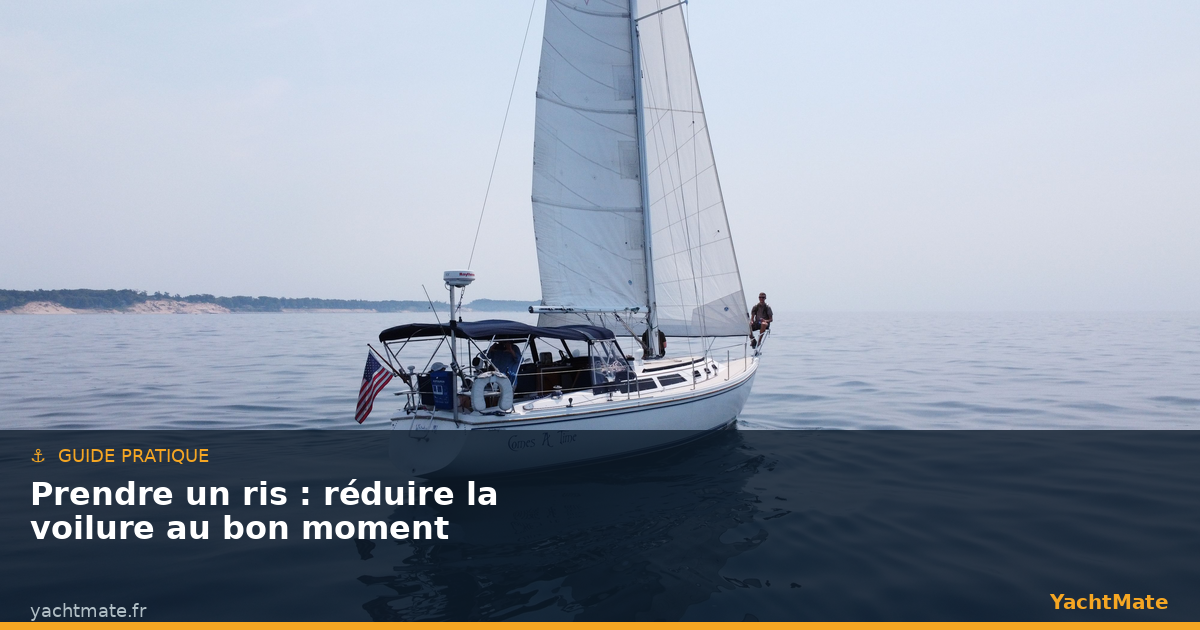 Voilier gîté par vent fort, grand-voile arisée