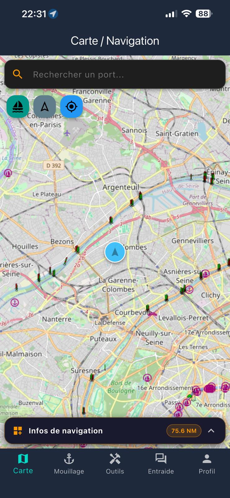 YachtMate carte détaillée avec services marins, chantiers navals et capitaineries